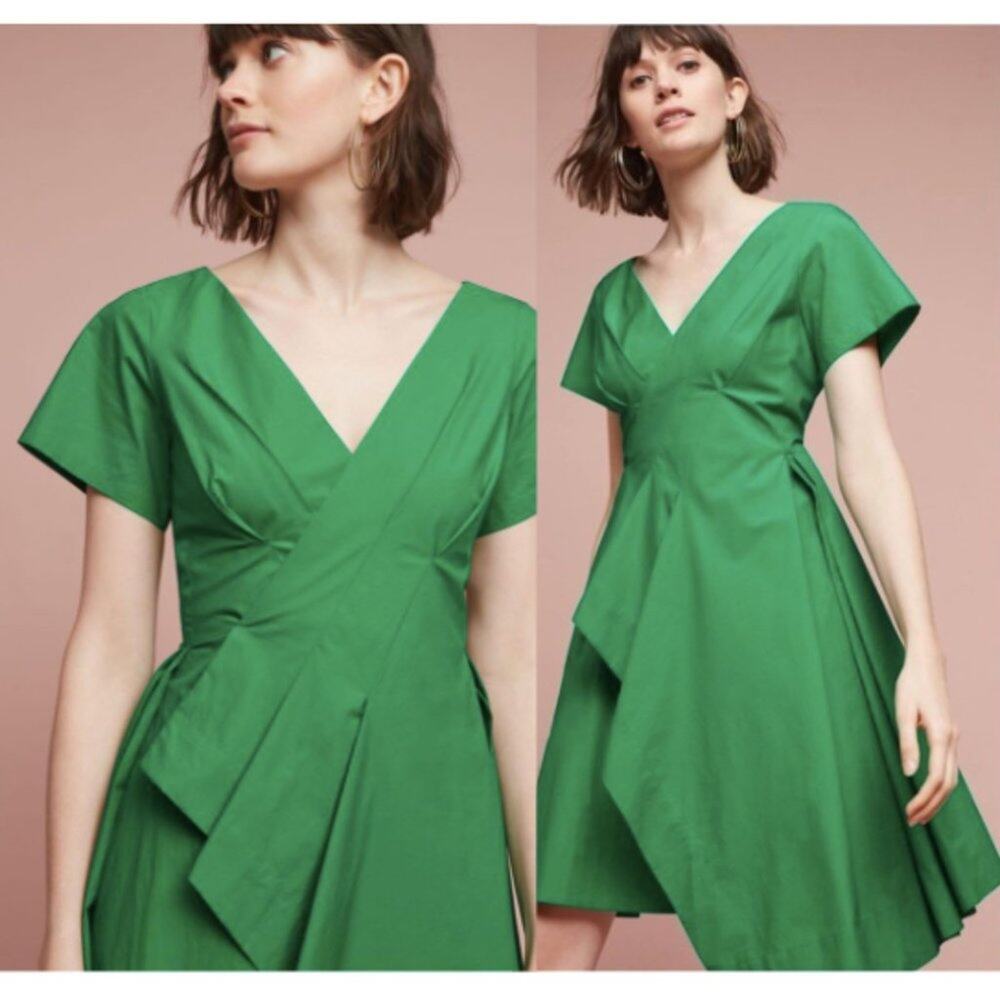Anthropologie Green Wrap Dress